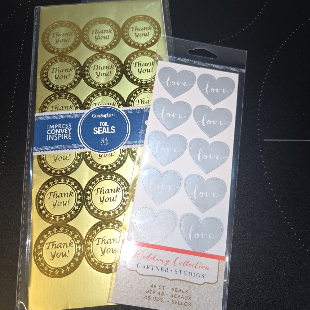 (3/25)Gartner Studios Gold and Silver Sticker Designs THANK YOU & HEART STICKERS